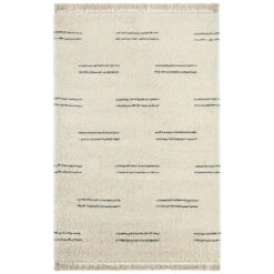 Hochflor Teppich Fransen Kamahe Creme