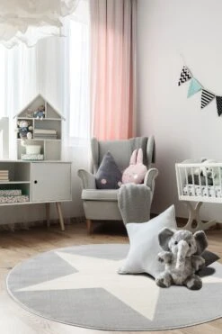 Kinderteppich SHOOTINGSTAR In Silbergrau/weiss Rund -Dekowelt Verkauf happy rugs kinderteppich shootingstar in silbergrau weiss rund 4