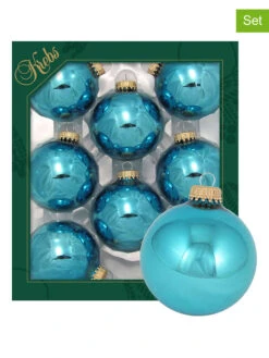Christbaumkugeln In Türkis - 8 Stück - Ø 7 Cm
