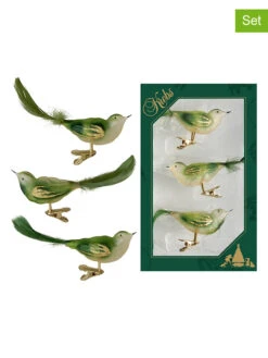 Christbaumornamente "Glasvögel" In Grün - 3 Stück