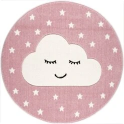 Teppich SMILEY CLOUD Rund In Rosa