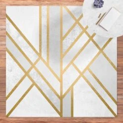 Vinyl-Teppich - Art Deco Geometrie Weiß Gold In Gold -Dekowelt Verkauf wallart vinyl teppich art deco geometrie weiss gold in gold 2