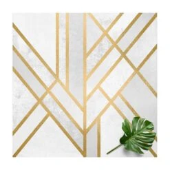 Vinyl-Teppich - Art Deco Geometrie Weiß Gold In Gold