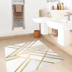 Vinyl-Teppich - Art Deco Geometrie Weiß Gold In Gold -Dekowelt Verkauf wallart vinyl teppich art deco geometrie weiss gold in gold 3