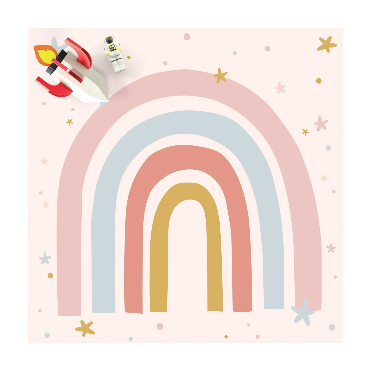 Vinyl-Teppich - Großer Regenbogen Mit Sternen Und Pünktchen In Pastell 1 Vinyl-Teppich - Großer Regenbogen Mit Sternen Und Pünktchen In Pastell