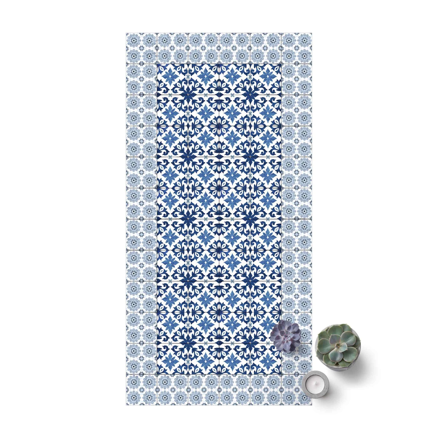 Vinyl-Teppich - Marokkanische Fliesen Florale Mit Rahmen In Blau 1 Vinyl-Teppich - Marokkanische Fliesen Florale Mit Rahmen In Blau