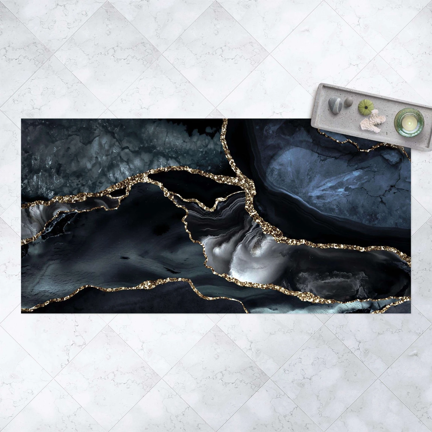 Vinyl-Teppich - Schwarz Mit Glitzer Gold In Schwarz 2 Vinyl-Teppich - Schwarz Mit Glitzer Gold In Schwarz - Image 2